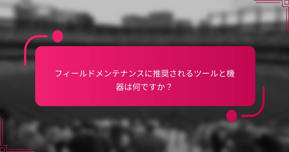 フィールドメンテナンスに推奨されるツールと機器は何ですか？